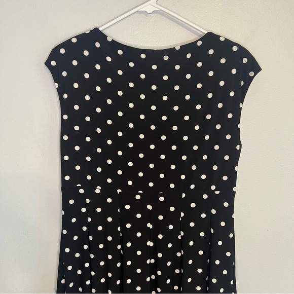 LRL Sleeveless A Line Dress Black White Polka Dot Sz 14P V Neck Classic Preppy - Picture 8 of 10